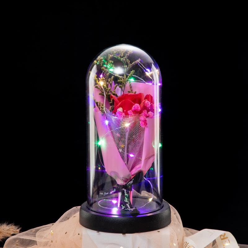 

Luminous Preserved Rose with Baby s Breath in Acrylic Glass - Perfect Birthday Gift for Her 11.8*11.8*22.5 cm Яскраво-рожевий/червоний