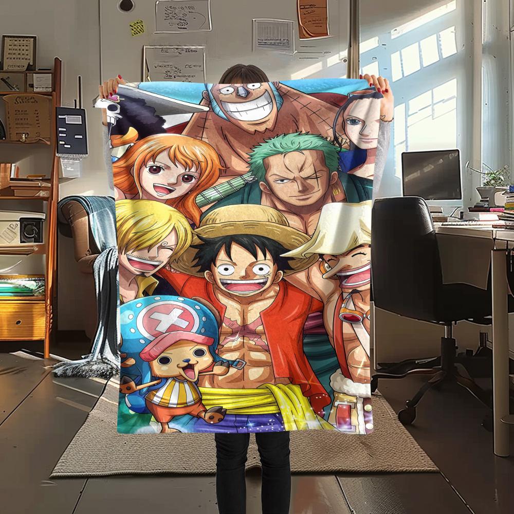 1PC Anime One Piece Patterned Flannel Blanket Suitable For All Seasons For Home Decor Warmth And Comfort Gifts Holiday Present