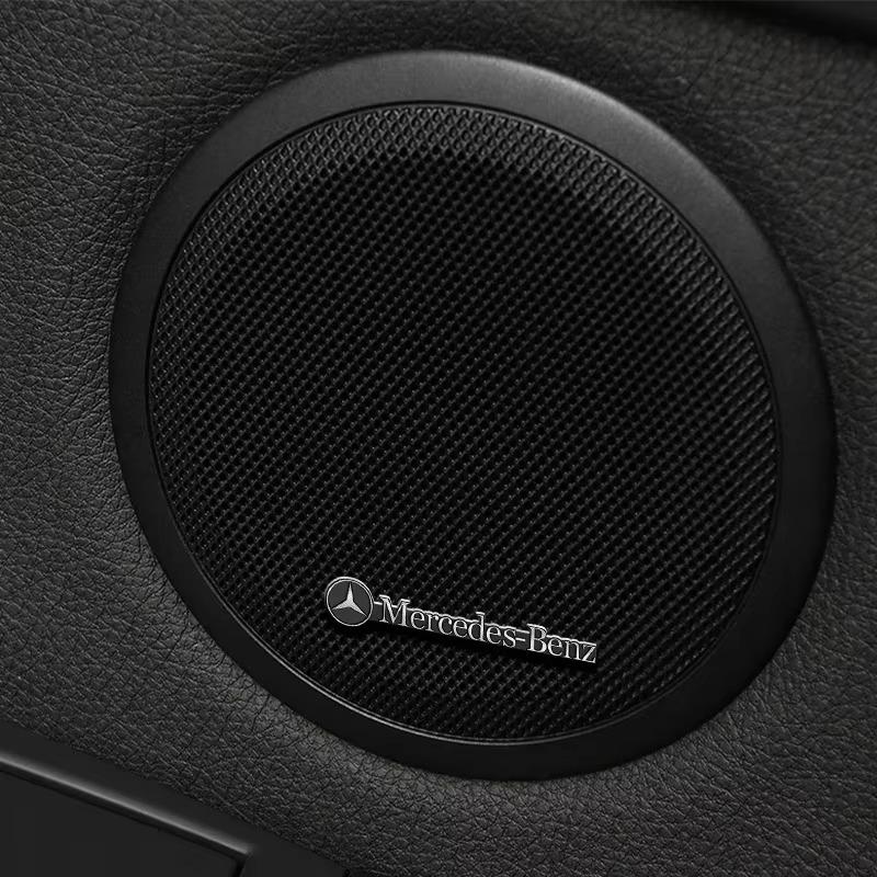 CRU1 New 4pcs 3D Aluminum Speaker Audio Stickers Badge Emblem Decal For Mercedes Benz AMG W124 W203 W204 W210 Interior Mouldings