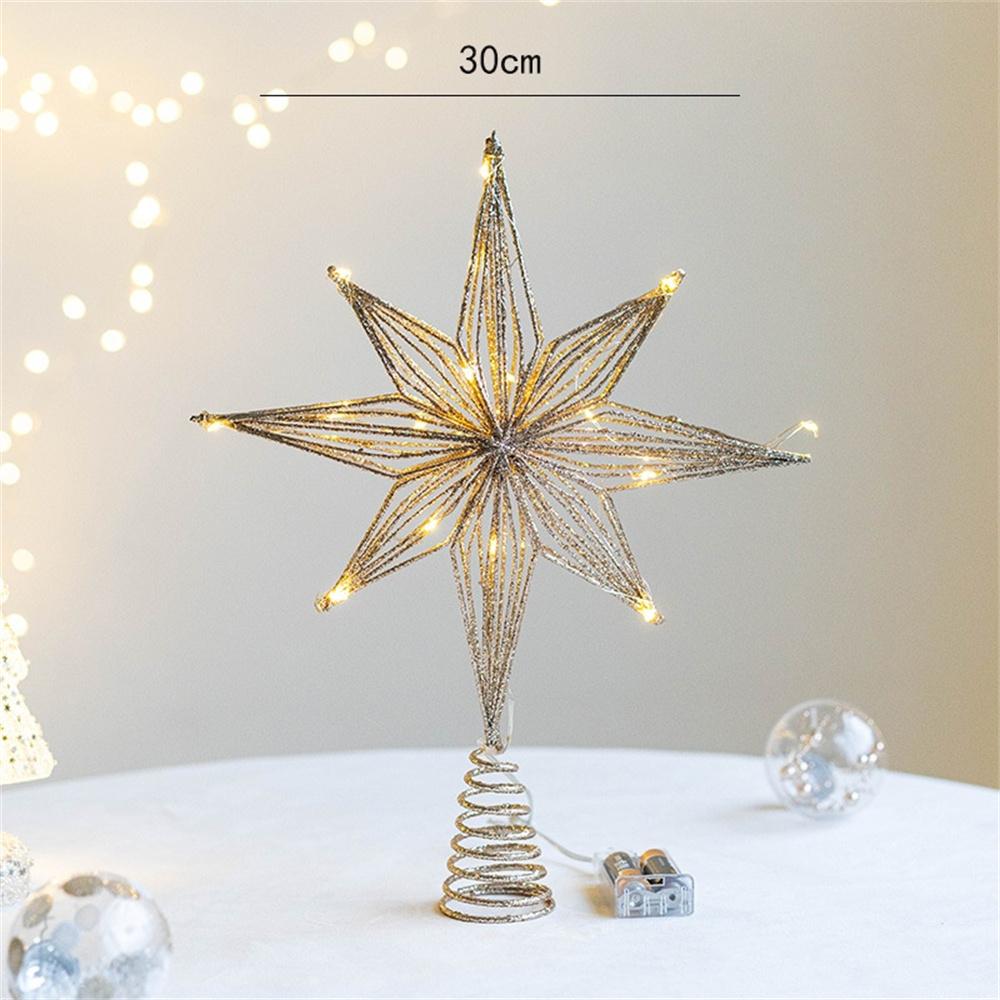 Christmas Tree Toppers Star with LED String Lights Ornaments for Christmas Home Party Decoration Festival Party New Year