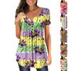Women's Fashionable Casual Short Sleeve V-Neck Carnival Carnival Printed Button T-Shirt Top