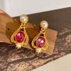 Fashion Classic Pink Color Crystal Enmale Earrings For Women Girls Exquisite Design Pendant Flower Ear Rings Jewelry Accessories
