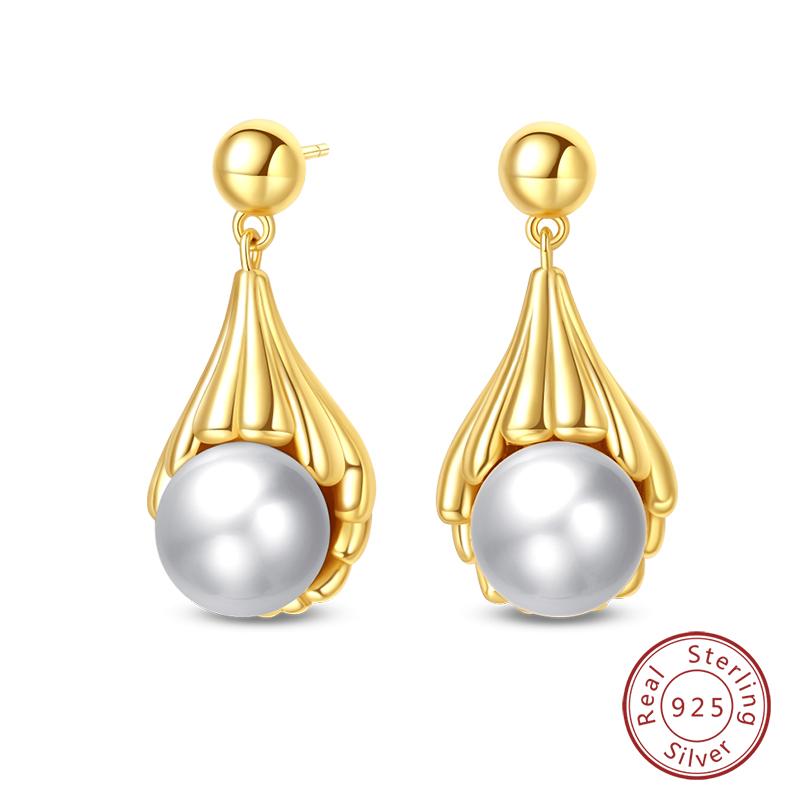 Luxus Goldene Muschel Seestern Perlen Ohrstecker 925 Silber Schmetterling Herzförmige Anhänger Perlenohrringe Für Frauen Party Schmuck