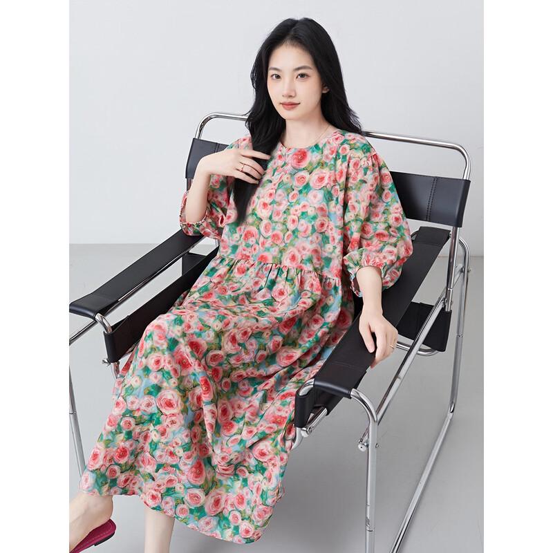 Aiyilian Retro Print Loose Summer Dress M