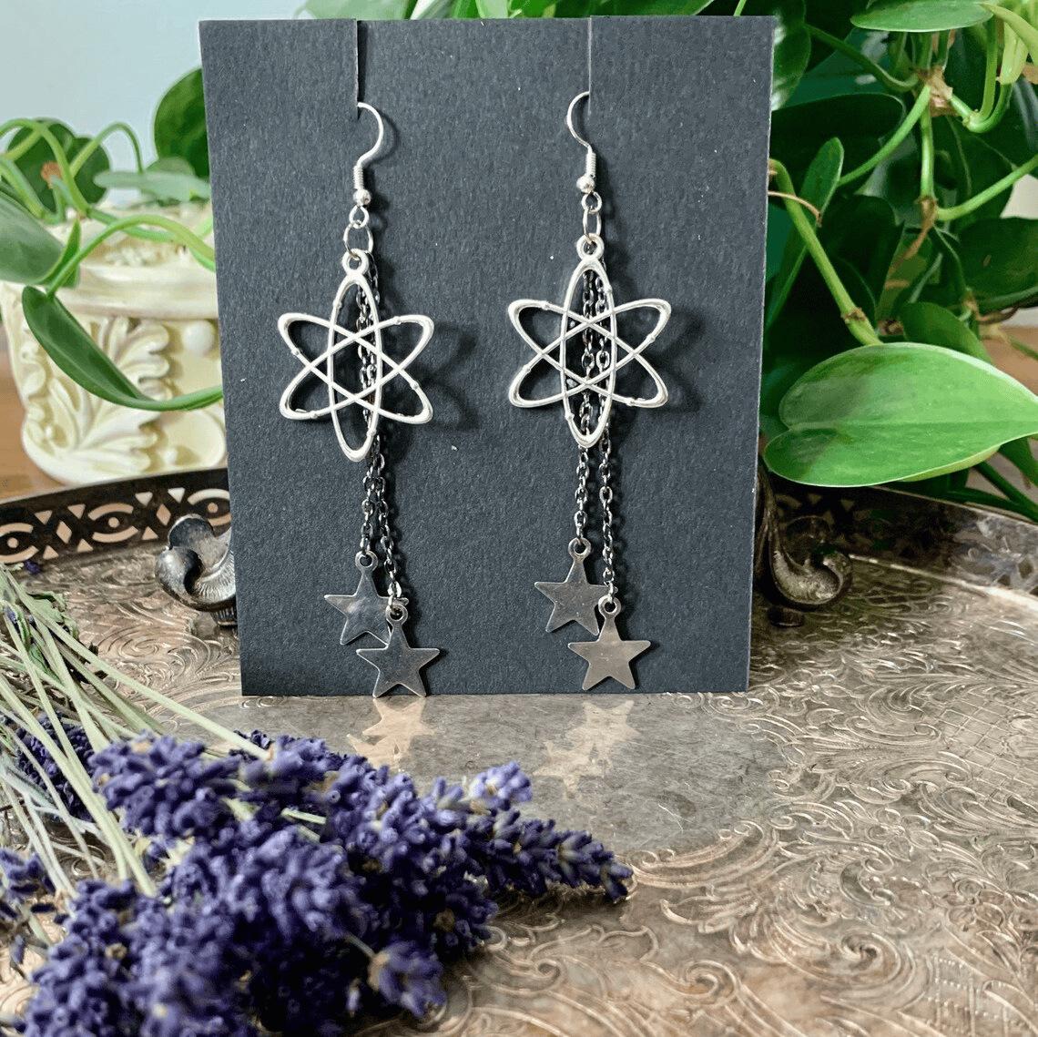 

Silver Nebula Meteor Earrings - Gothic Pagan Witch Celestial Jewelry, Alternative Twisted Design