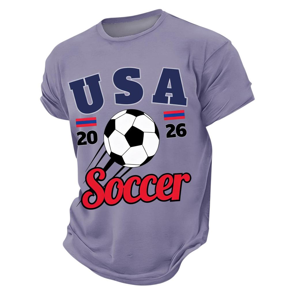 Men’s Casual Crew Neck Printed Short Sleeve Lightweight Breathable Top with USA 2026 Soccer Letter Graphic Design
