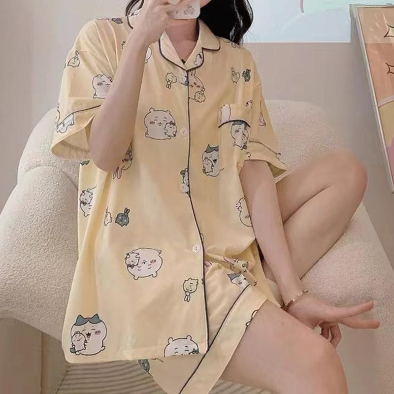 Pigiama Cartoon Chiikawa Xiaohachi Donna Estivo Manica Corta Pantaloncini Studente Carino Dolce Usaki Pois
