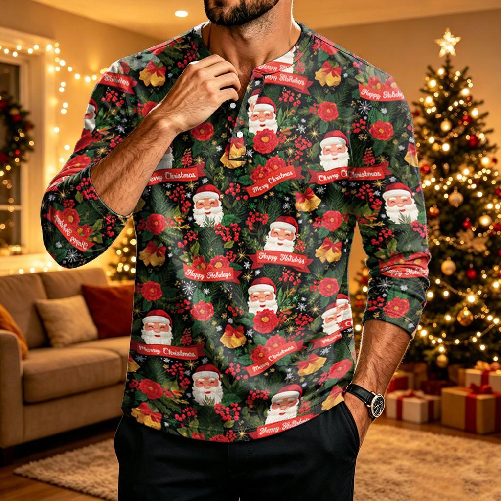 Men's Christmas Printed Long Sleeve Shirt
