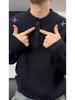 Men's Black Embroidered Henley Sweater - Cozy, High-End Knitwear for Autumn/Winter, Perfect Solo or as a Layer