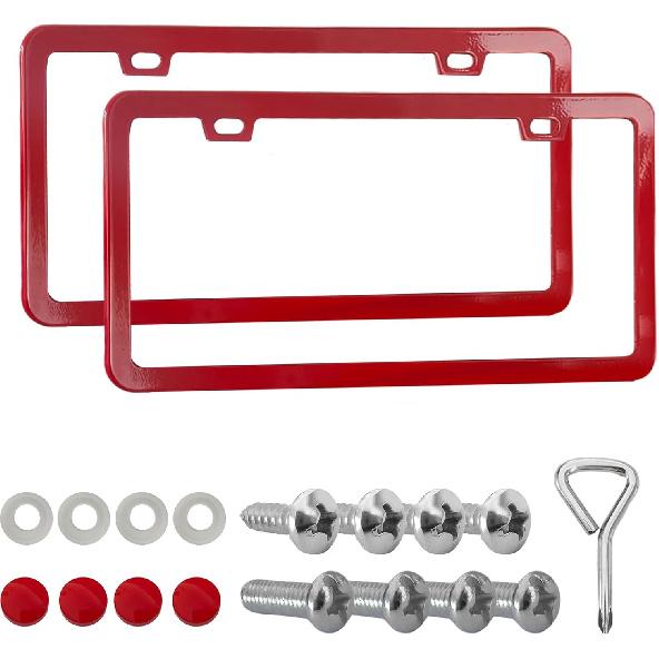 2PCS Matte Black License Plate Frames, License Plate Holder, 2 Holes Car Licence Plate Covers with Screws Washers and Caps, Universal Car Accessories