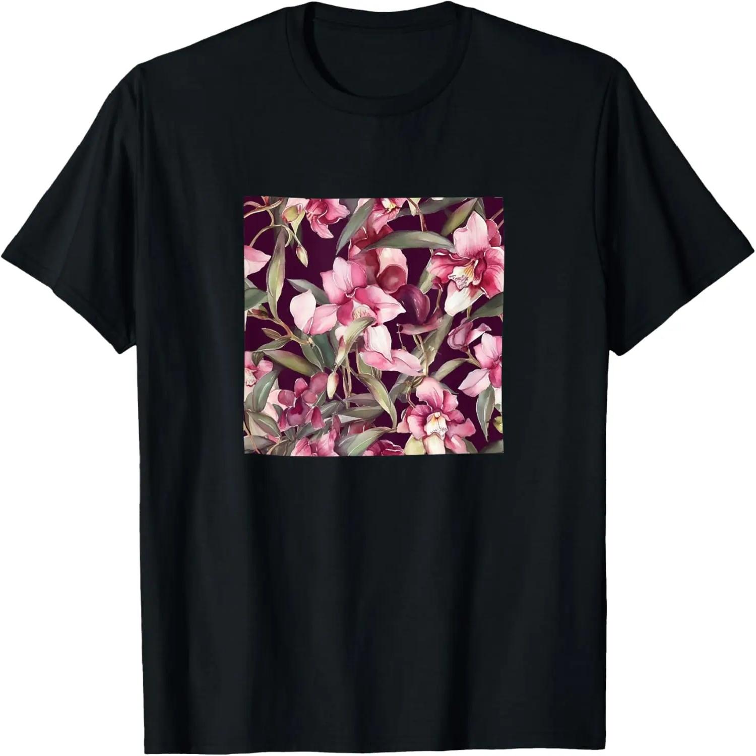 Orchid Watercolor Wildflower Pattern Graphic T-Shirt XXXXXL чёрный