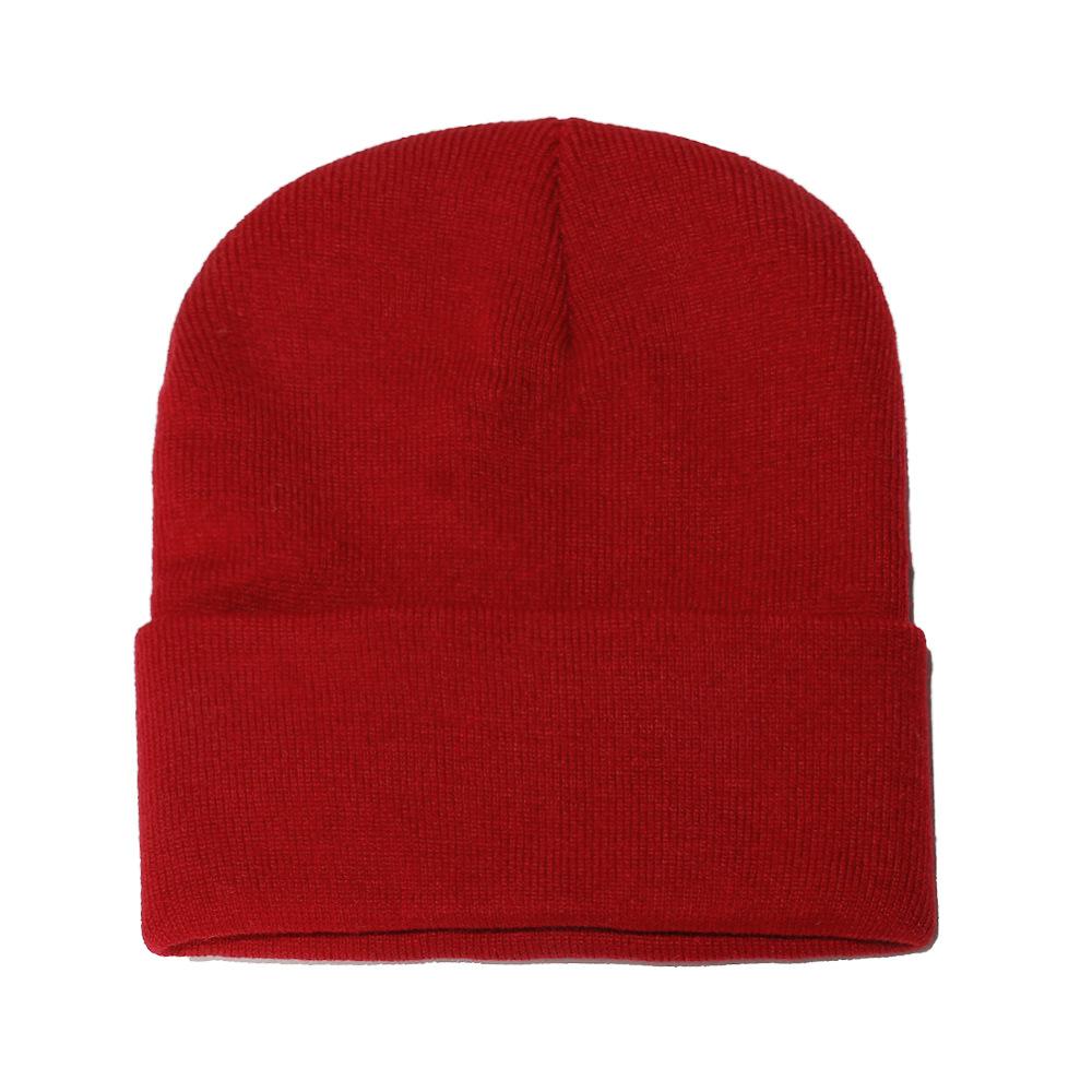 High Quality Solid Color Acrylic Wool Hat Outdoor Warm Cold Hat Monochrome Knitted Hat Pullover Hat for Men and Women