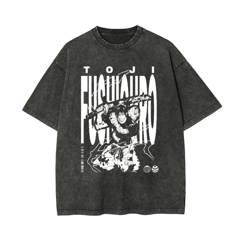 T-shirt Volpe a Nove Code Kurama Naruto Tee Lavaggio Vintage Oversize Retrò Anime Harajuku Streetwear Uomo Grafica Abbigliamento Top