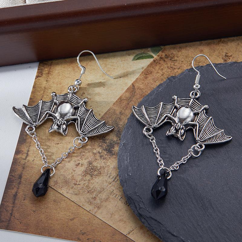 Dark Gothic Style Bat Earrings, Halloween Creative Earrings, Inverted Bat Shaped Exaggerated Personalized Ear Hooks
