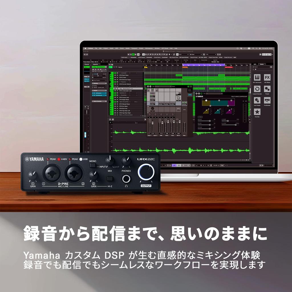 Yamaha URX22C USB Audio Loopback for Music and Streaming 3.1 Interface, 32-bit/192kHz, 2-in/2-out, Function, Production, Recording,