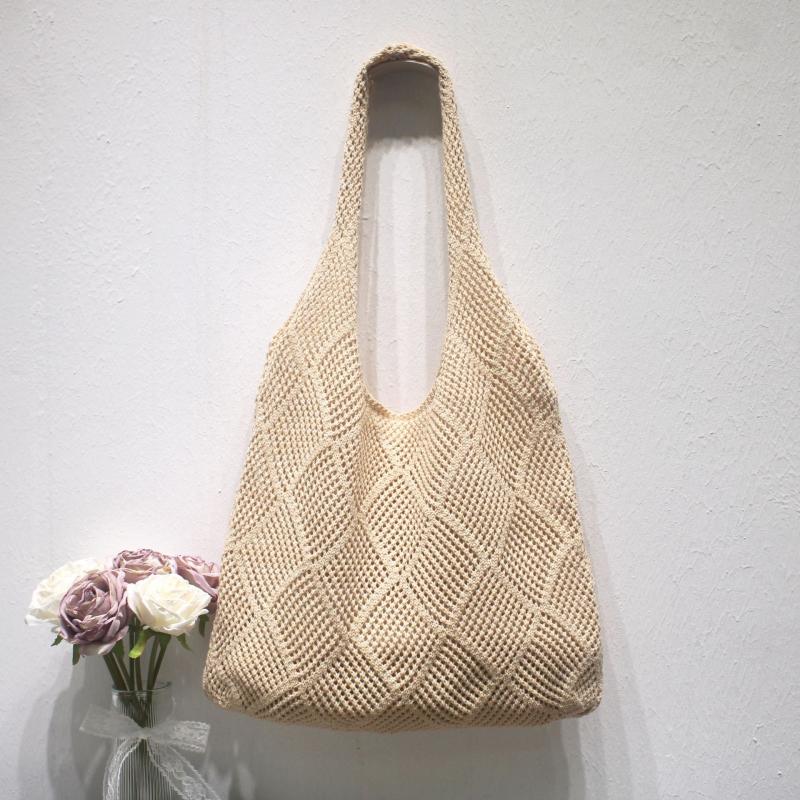 Vintage Hohlstricktasche Gewebte Tasche Damenhandtasche Häkeltasche Einfarbige Hohl-Henkeltasche Reise-Umhängetasche