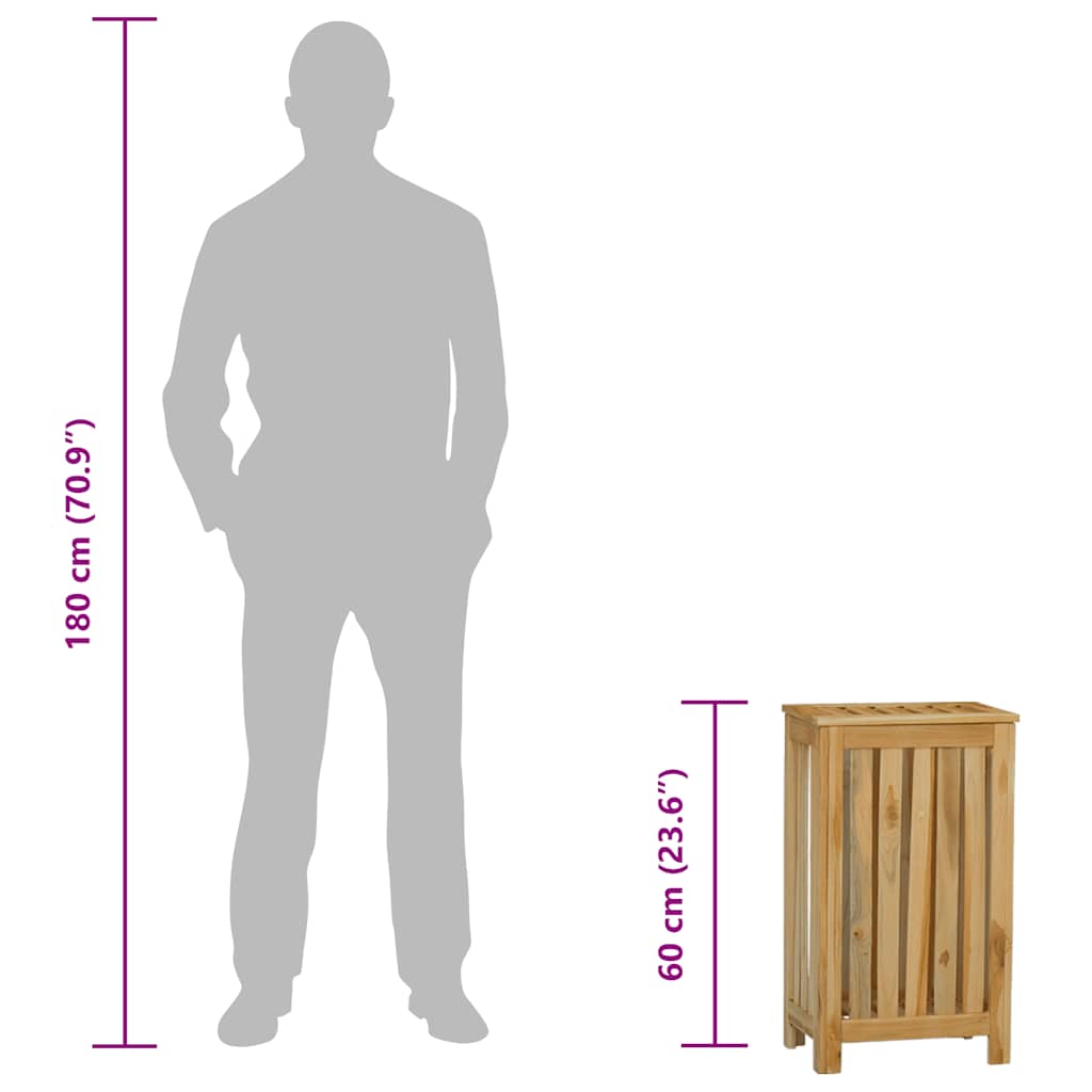 Laundry Basket 35 x 25 x 60 cm Solid Teak Wood