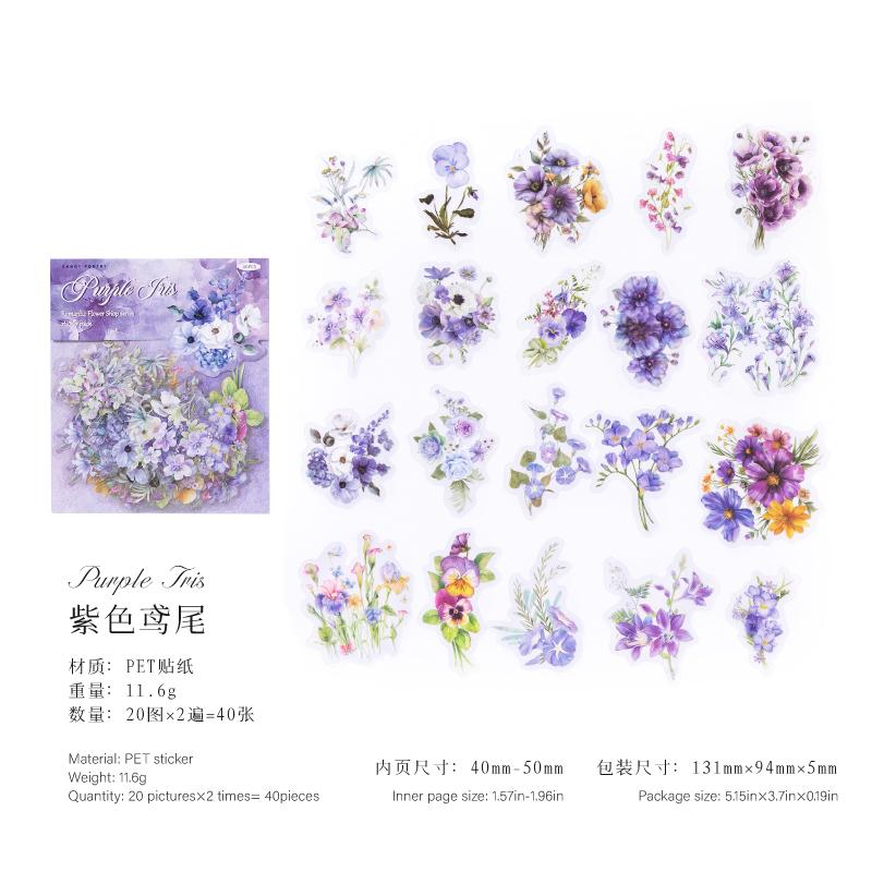 

40 Pcs Fresh Flower PET Sticker Pack Aesthetic Hand Accounting Transparent Decoration Scrapbooking Stationery Supplies for Kids