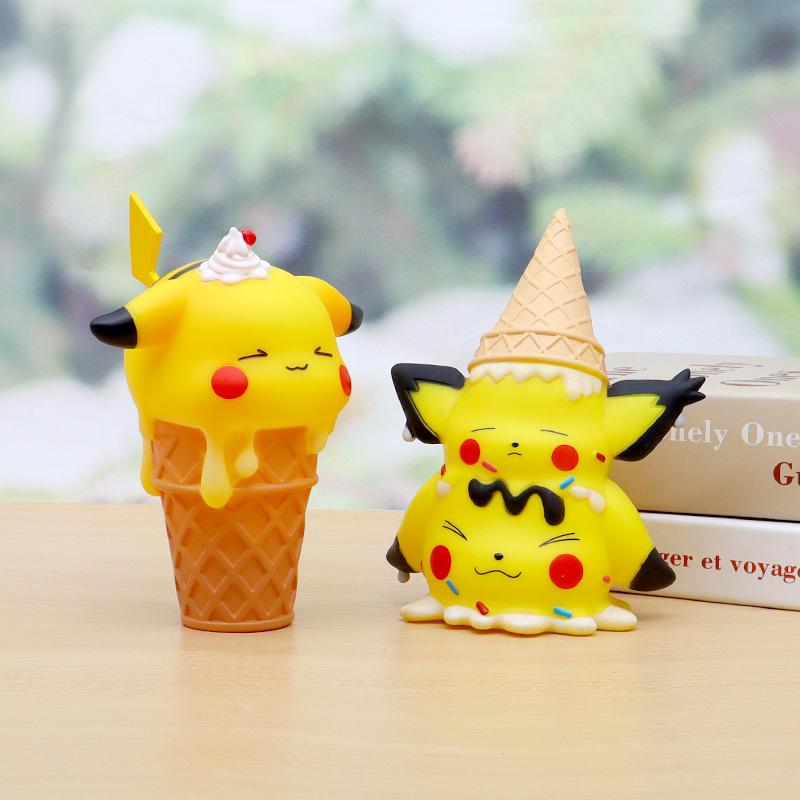 1 Piece Anime Ice Cream Pikachu Pokemon Figure Model Gifts Collectible Figurines for Kids About 15cm