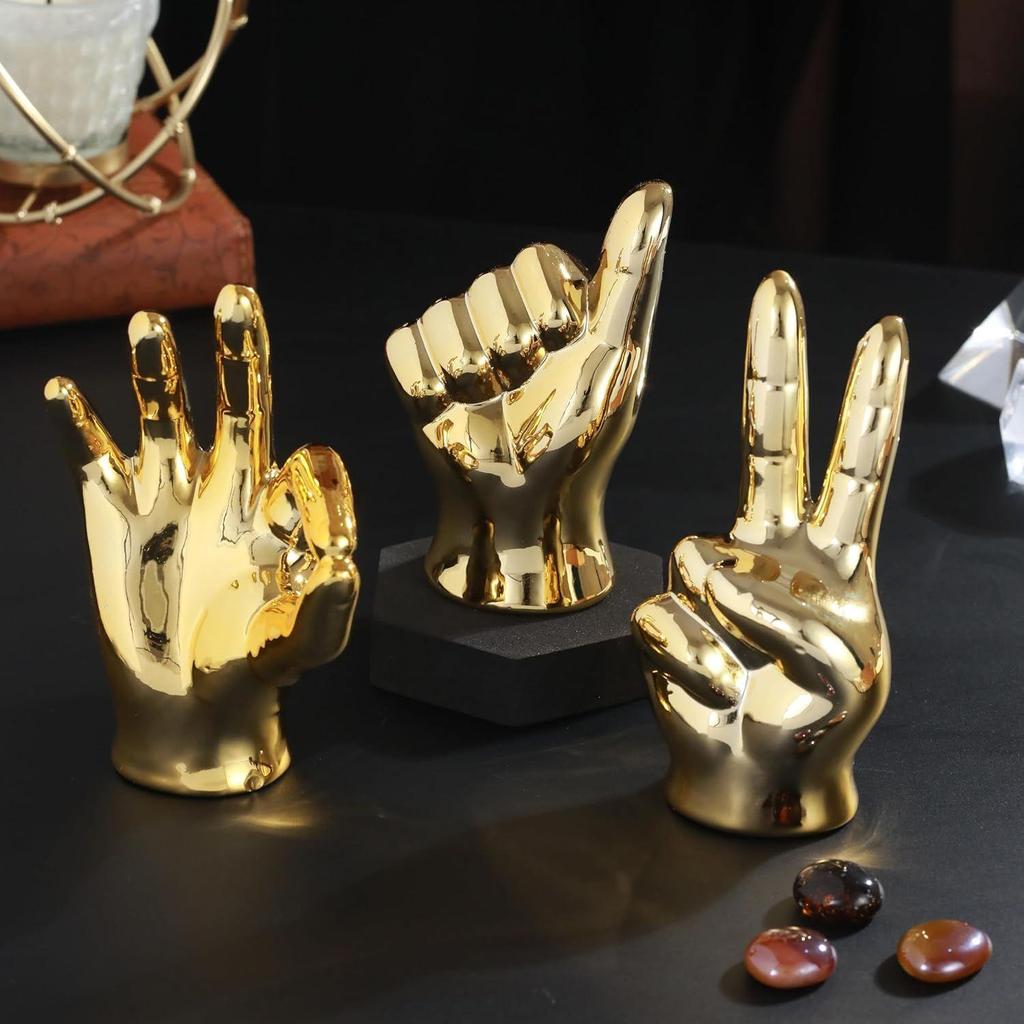 Set aus 3 Handzeichen-Fantasy-Schauobjekt-Statuen, Sammlerfiguren(Mehrfach,Keramik)Dekorative Artikel für Heimdeko Wohnzimmer Schlafzimmer