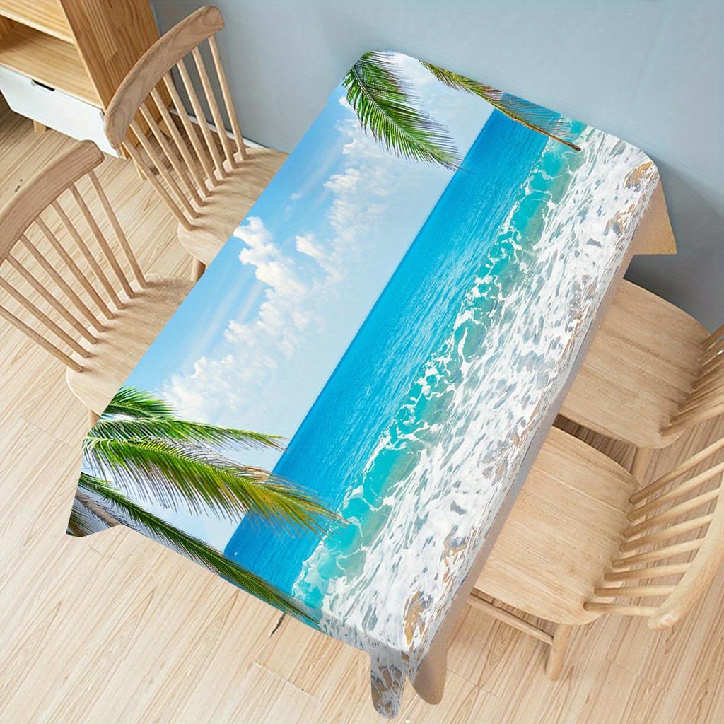 Obrus Wzór Palmy Plażowej Dekoracja Weselna Impreza Letnia Niebieskie Fale Oceanu Prostokątne Obrusy Dekoracja Stołu Kuchennego Jadalnianego