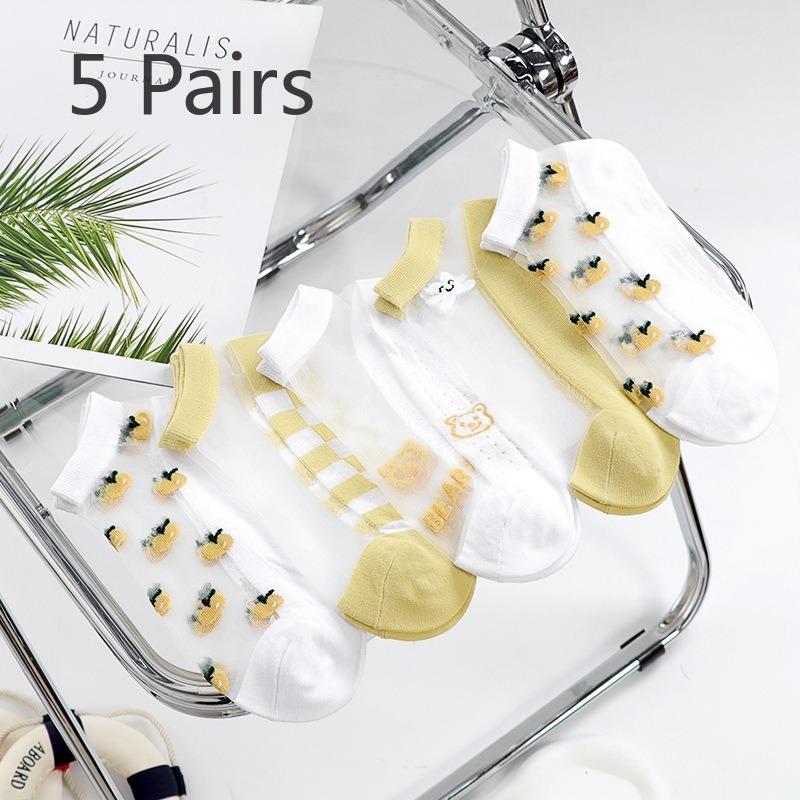 

5 пар женских летних тонких милых прозрачных носков-лодочек 5 Pairs