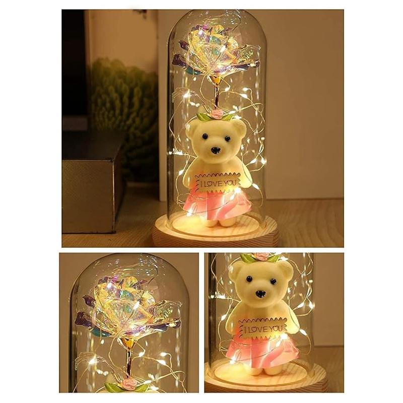 Flower Gift Unique Gifts For Women Infinity Rose In Glass Dome With LED Light String On The Crystal Rose