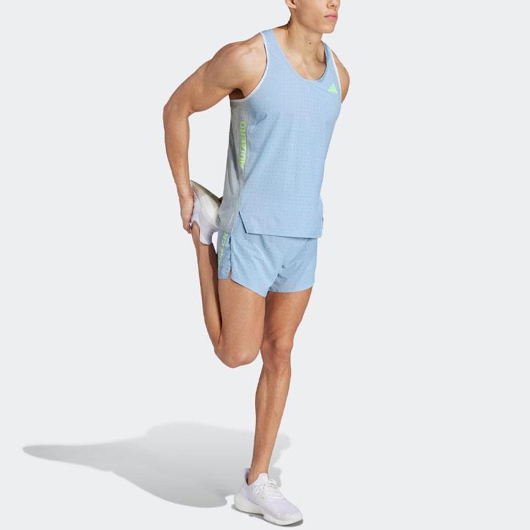 Adidas Adizero Running Singlet With Letter Logo Print Men Tops Blue IM4168