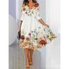 Women's Fashion Spring Fall Flower Pattern Print 3/4 Sleeves V-Neck Middle Waistline Casual Dresses