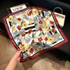 71Cm New Chinese Simulation Silk Square Scarf Soft and Skin-friendly Ink Flower Rhyme Printing Silk Scarf Neck Sunscreen Small Scarf