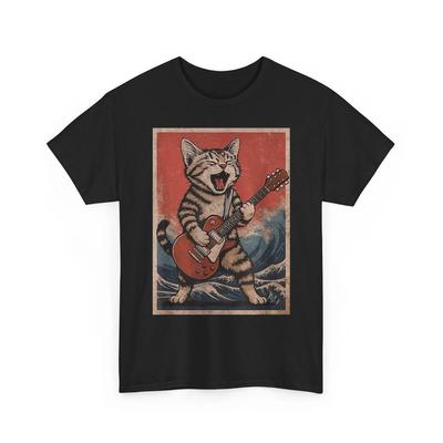 Cat Playing Guitar Tshirt Men Women Distressed Rock and Roll Unisex T-Shirt