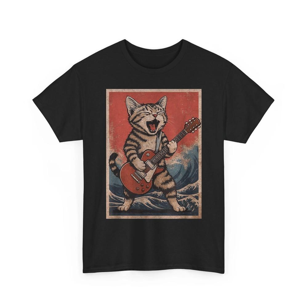 

Cat Playing Guitar Tshirt Men Women Distressed Rock and Roll Unisex T-Shirt 3XL