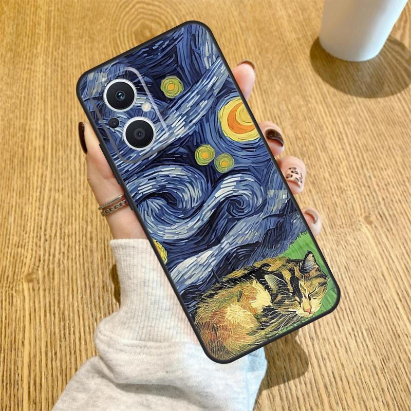 Cat Van Gogh's The Starry Night Case For OPPO Find X6 X5 X3 X2 Pro Lite Neo Reno 7 3 4 5 6 8 Lite 8T 2Z 4Z 5Z Cover Coque