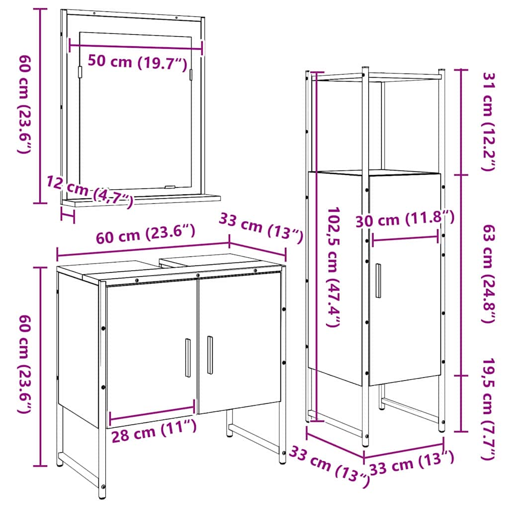 Bathroom Furniture Set with Shelf and Door 3 pcs Brown Particleboard