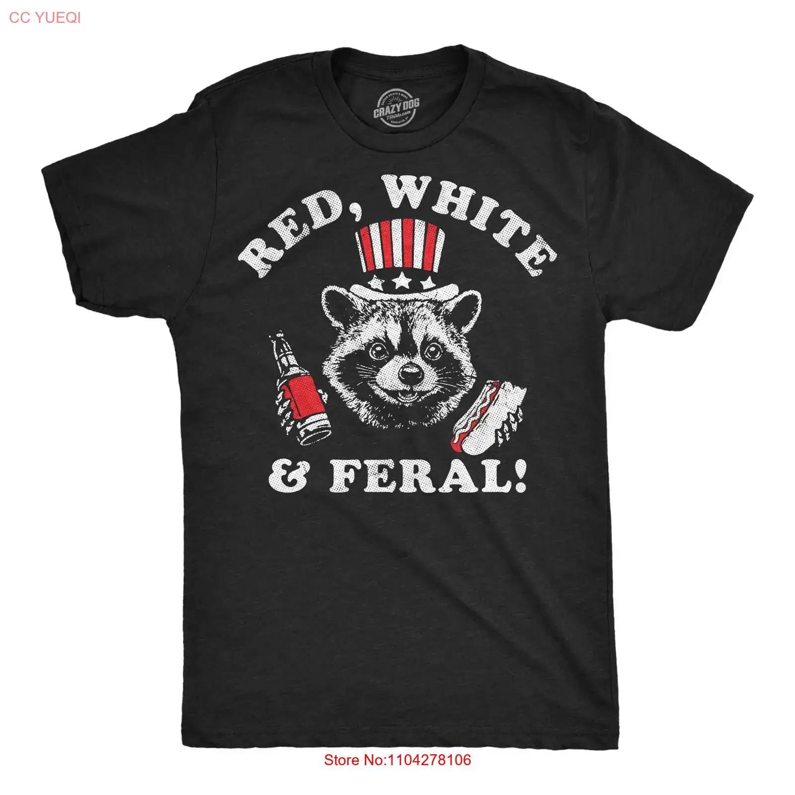 

Mens Funny T Shirt Red White and Feral Sarcastic Fourth Of July Novelty vintage Washed Soft Casual Breathable graphic fashion 5XL різнокольоровий
