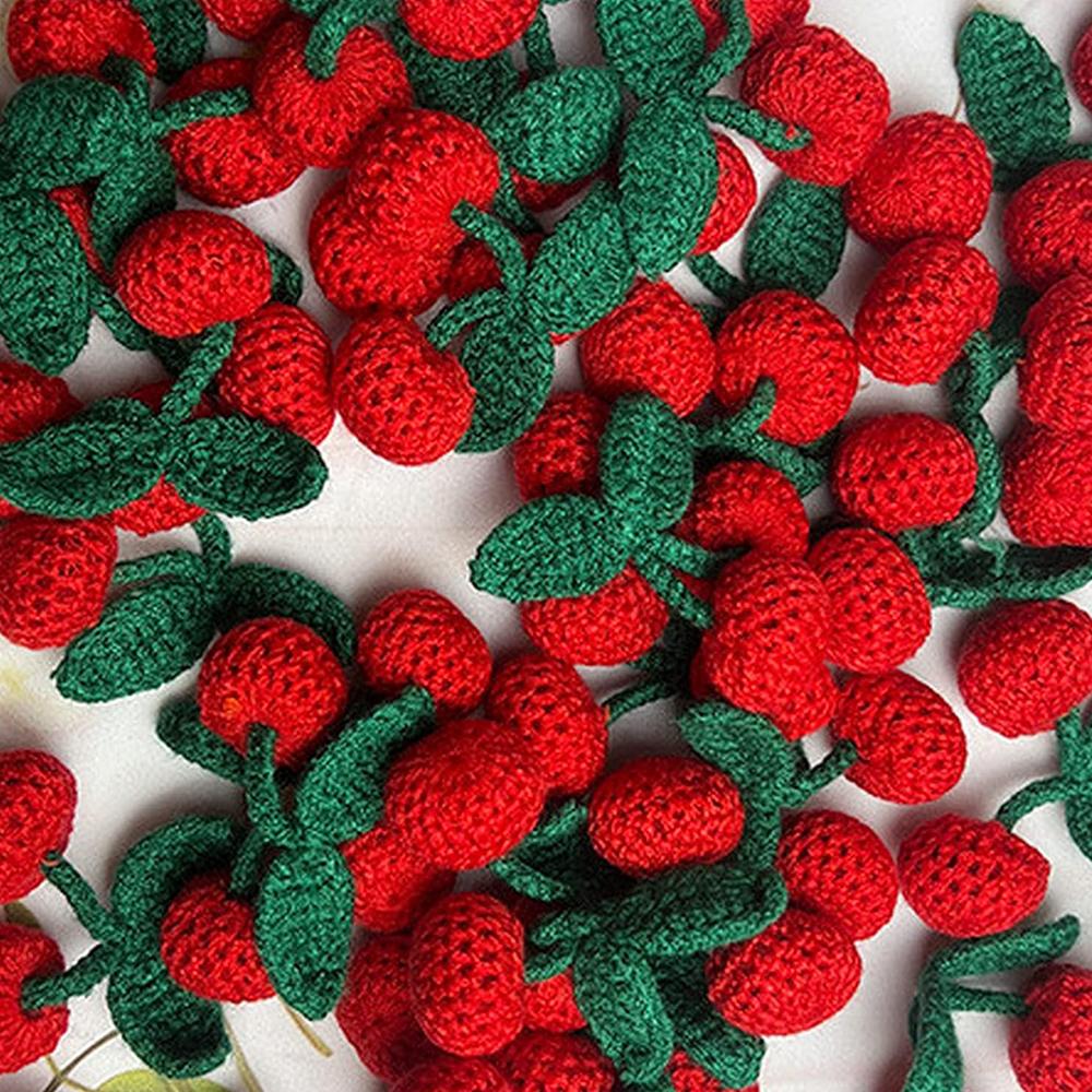 3Pcs/Set Knitting Red Cherry Brooch Hook Weaving Ornaments Fruit Chest Flower Patch Repair Clothing Accessories