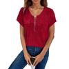 Women's Spring and Summer Zipper Short Sleeve Fake Pocket Pullover T-shirt Loose Top