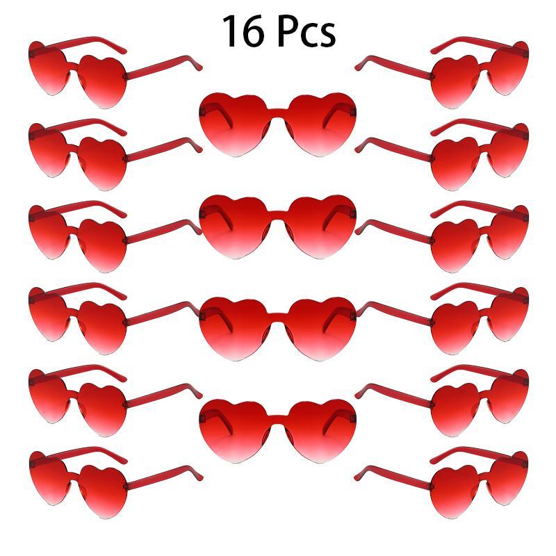16 Pcs Per Set Rimless Heart Shaped Sunglasses Women New Cute Fashion Beach Holiday Shades Trendy Multi-color Rave Sun Glasses