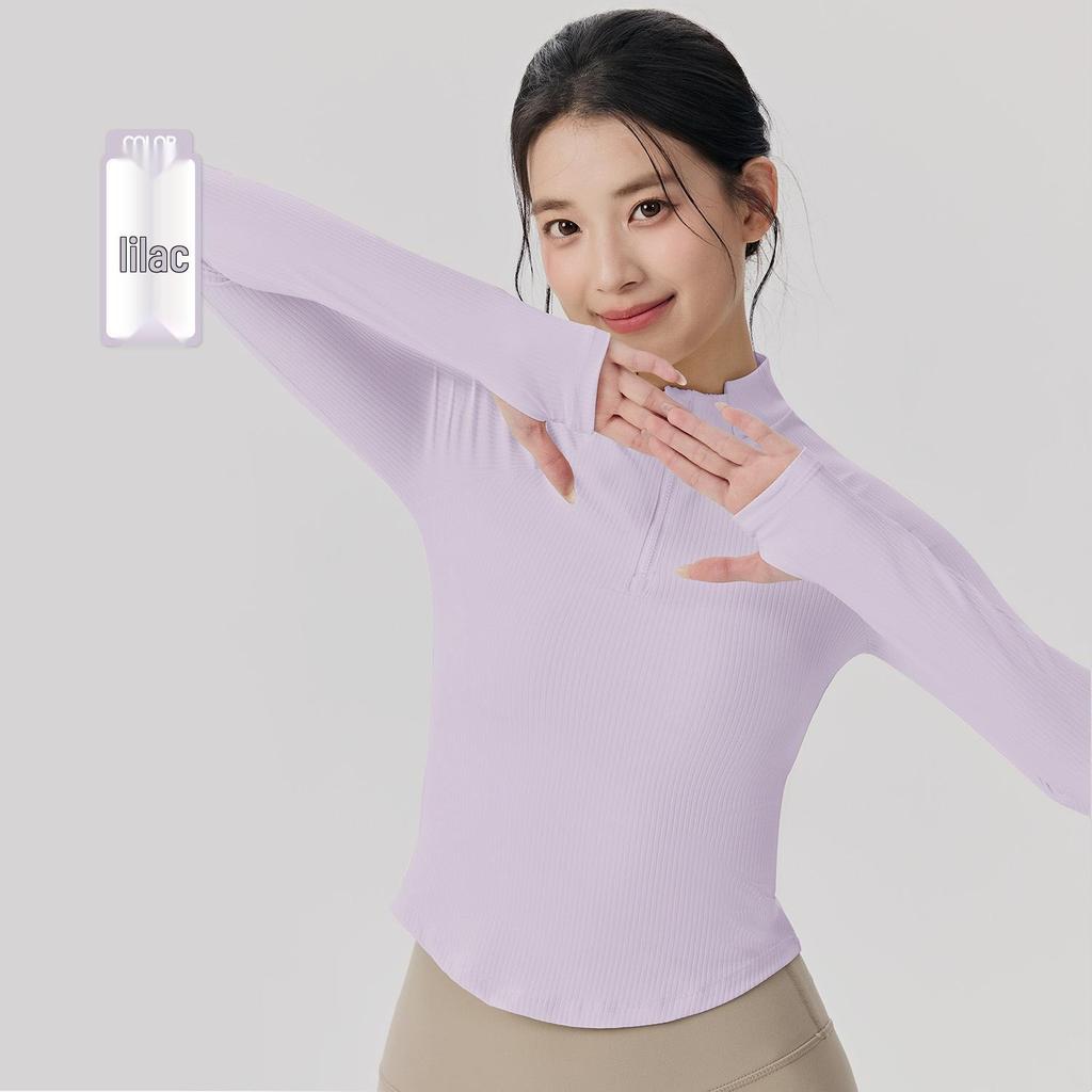 Ladies' Slim-Fit Long Sleeve Yoga Top: Stand Collar, Half Zip, Perfect for Autumn/Winter Pilates & Fitness.