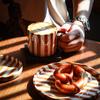 200ml Hand Drawn Striped Ceramic Mug Office Coffee Cup with Cups and Plate Set Breakfast Milk Mugs Afternoon Tea Dessert Plate