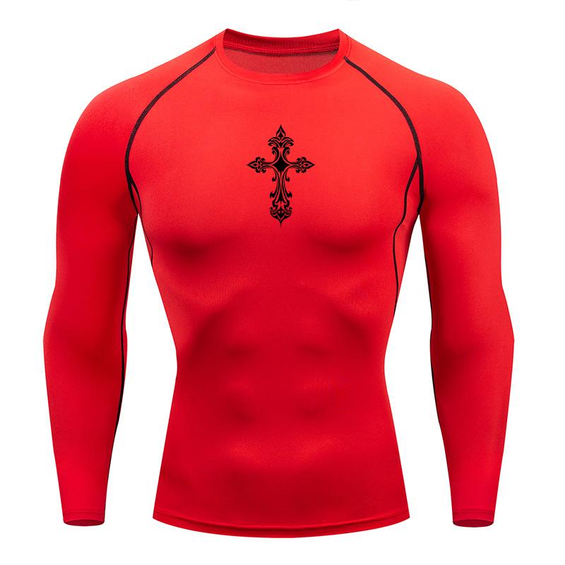 Cross Print Compression Shirts for Men Athletic Quick Dry Tshirt Tees Tops Gym Workout Running Rash Guard Baselayers Undershirts