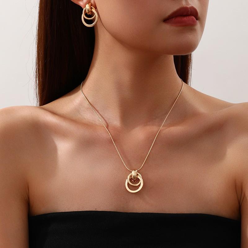 European and American Personalized Metal Geometric Collar Creative Simple Metal Necklace Bracelet Jewelry Set