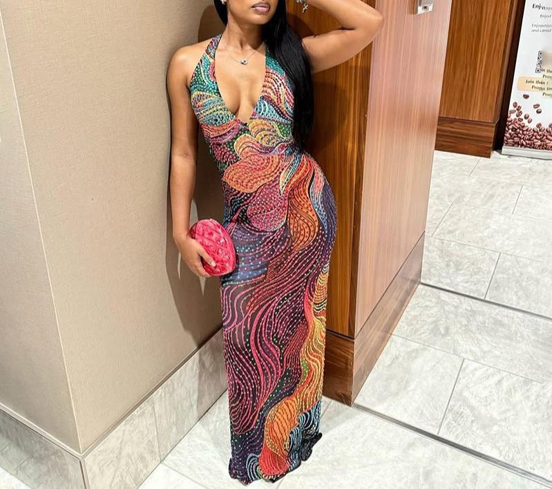 

2026 Autumn European & American V-neck Halter Backless Slim Fit Dress Small