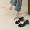 Rhinestone Transparent Thick Heel Sandals Women's Summer New Fashion Square Head Open Toe One-word Drag