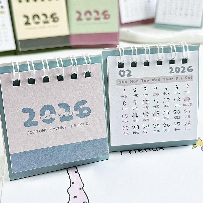 Minimalist Two-Tone 2026 Mini Desktop Calendar,Creative Coil Calendar Planner Desktop Decoration Office Stationery