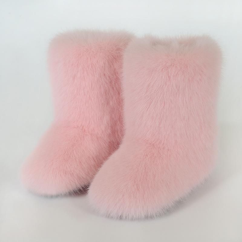 Mao Mao Stiefel Damen Warm Rutschfest Imitation Fuchs Mittelhoher Schaft Imitation Waschbärfell Winter Schneestiefel