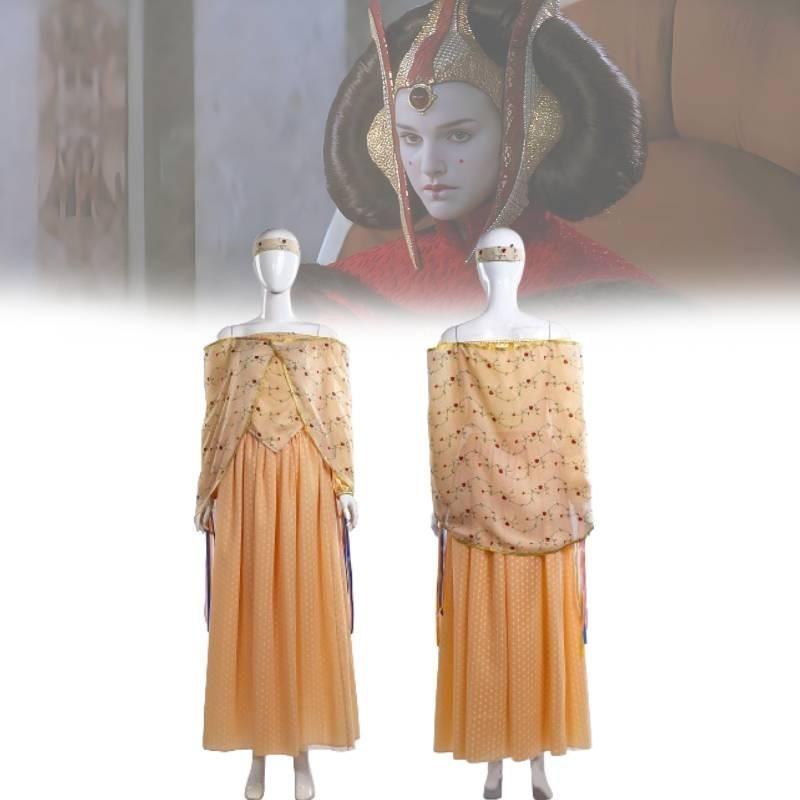 Costume élégant de la reine Amidala de Star Wars, tenue unisexe pour cosplay et jeu de rôle fantastique.