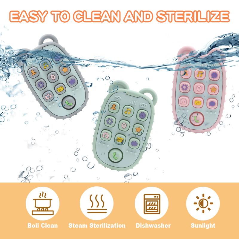 Baby Teether Mobile Phone Shape Silicone Teether Teething Toy Kids Sensory Educational Toy Baby Gift Set