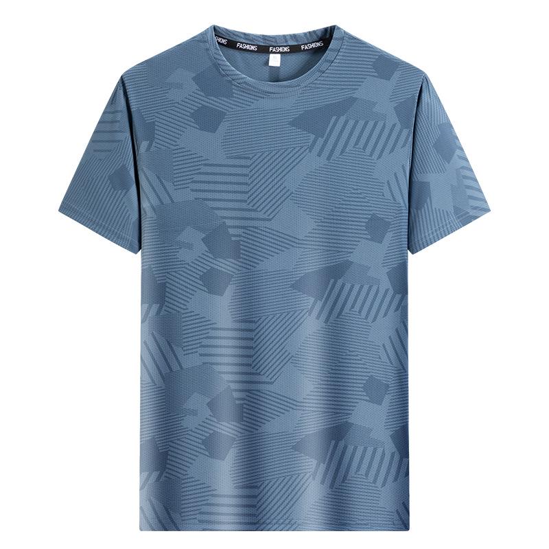 Men s Gradient Ice Silk Short Sleeve Quick-Dry T-Shirt - Cool, Elastic, Casual Sports Top XL