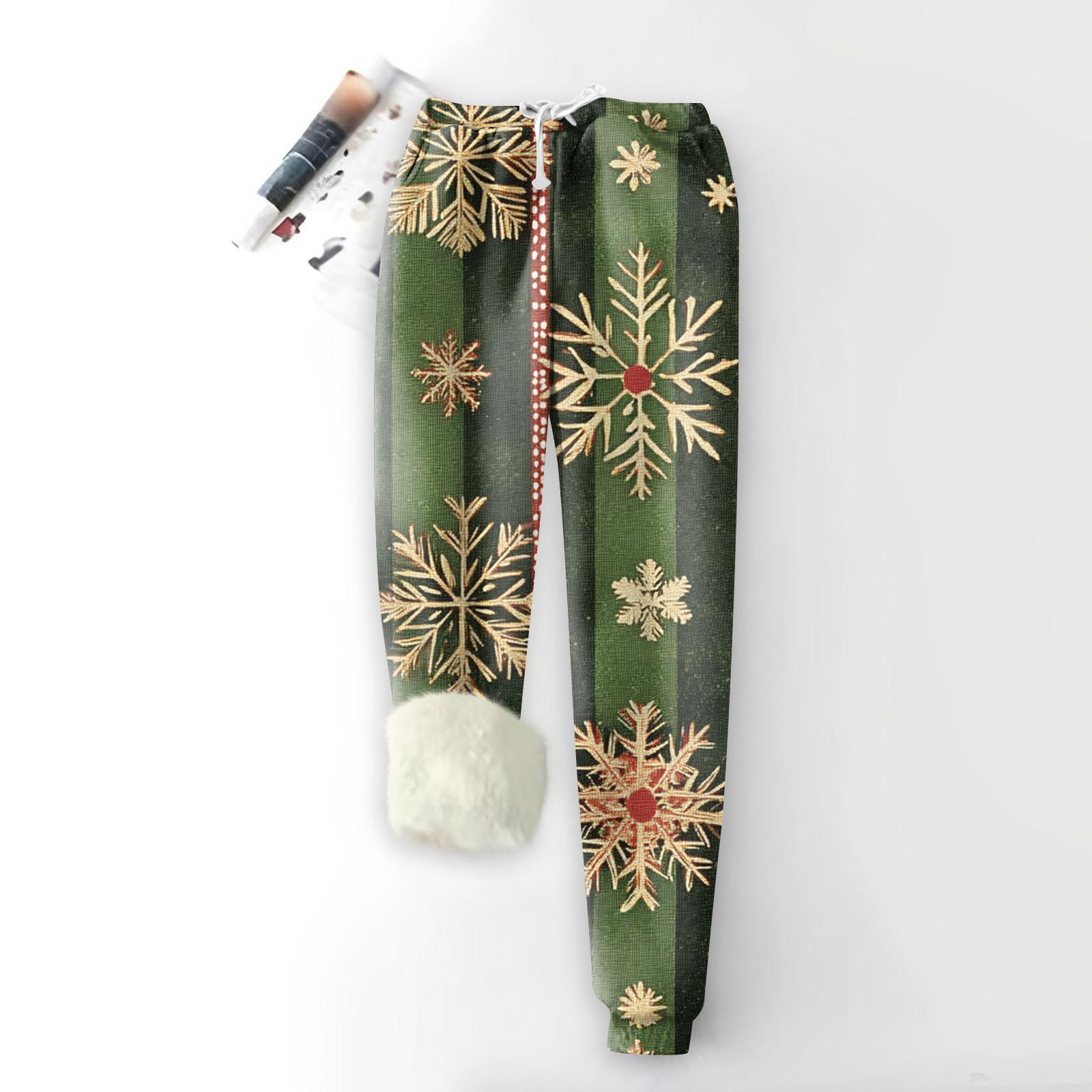 

Женские модные рождественские спортивные свободные утолщенные теплые флисовые брюки с принтом XXXL